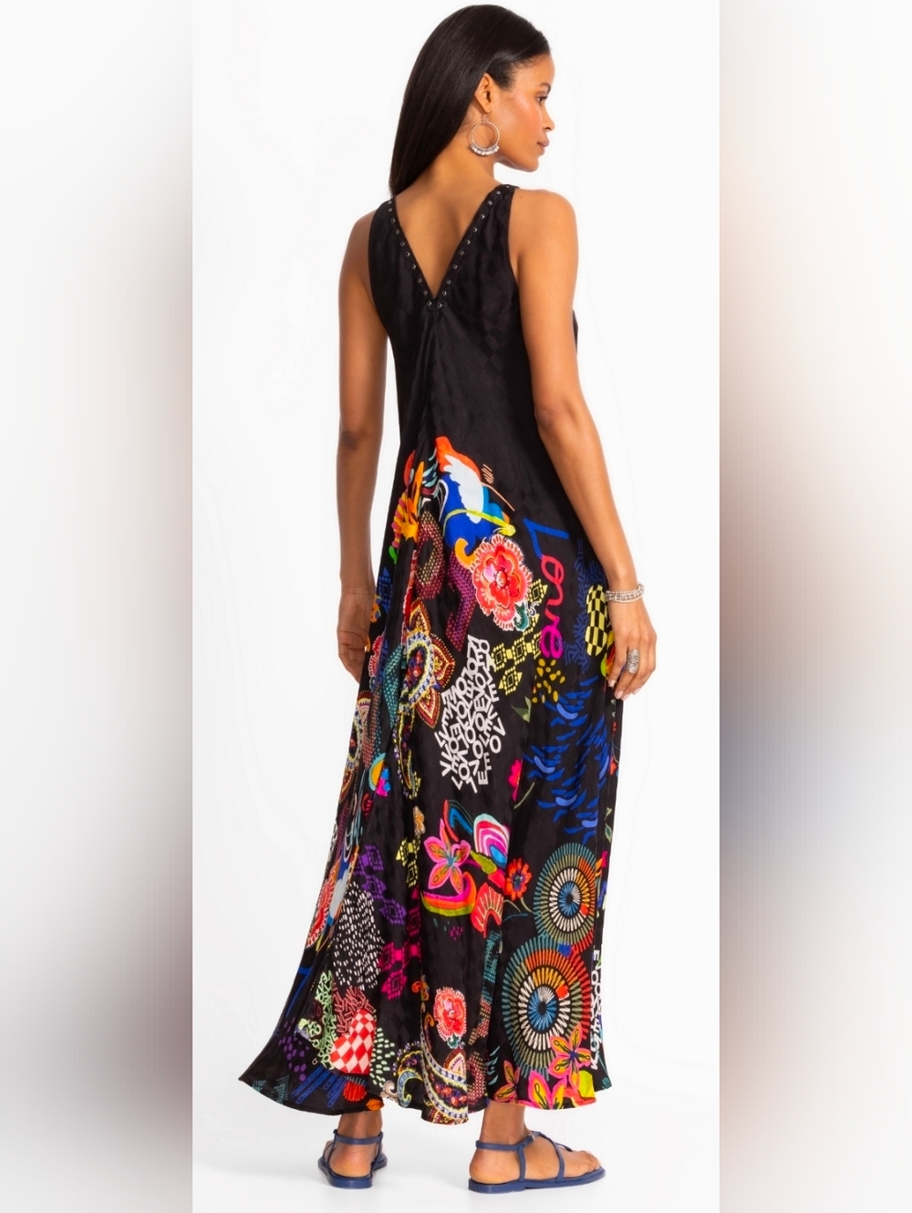 Johnny Was Eva Love Dress Maxi Bohemian V-Neck, Black Multicolor Print S - Picture 3 of 13